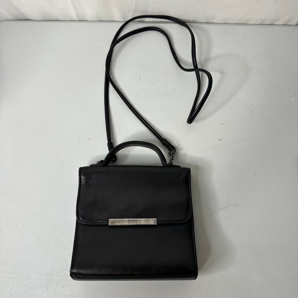 Enzo Angiolini Black Leather Crossbody Bag Top Handle Mini Square Purse